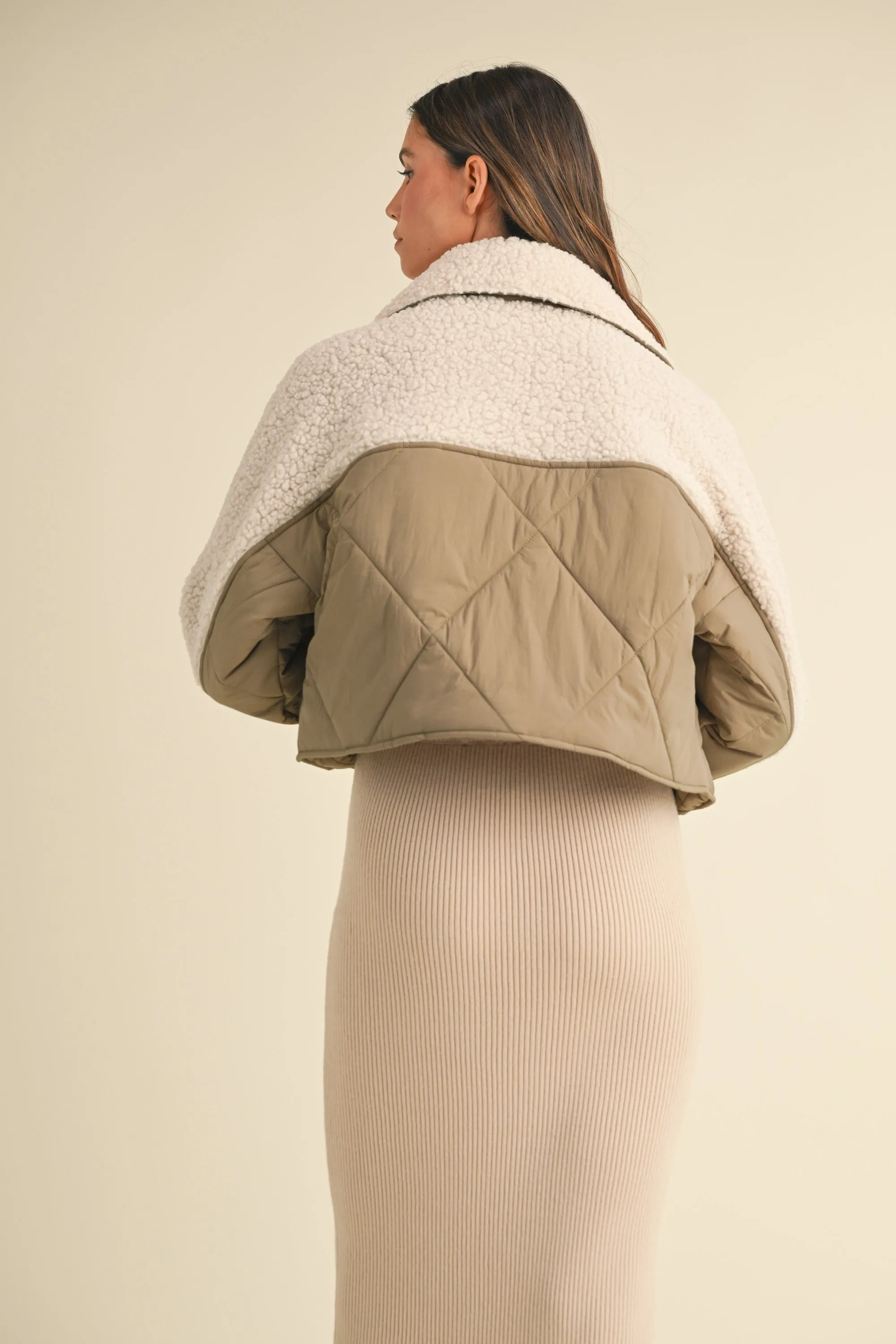 Jacey Quilted Jacket With Fluffy Shearling in Olive