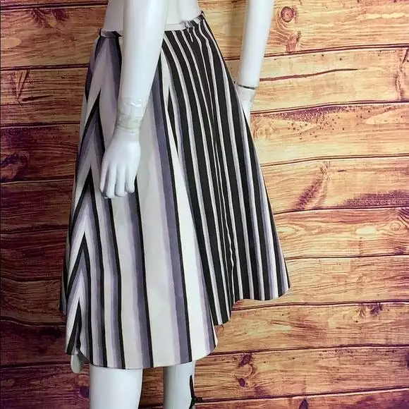 JasonWuLilac & Brown Stripe Flare Midi Skirt