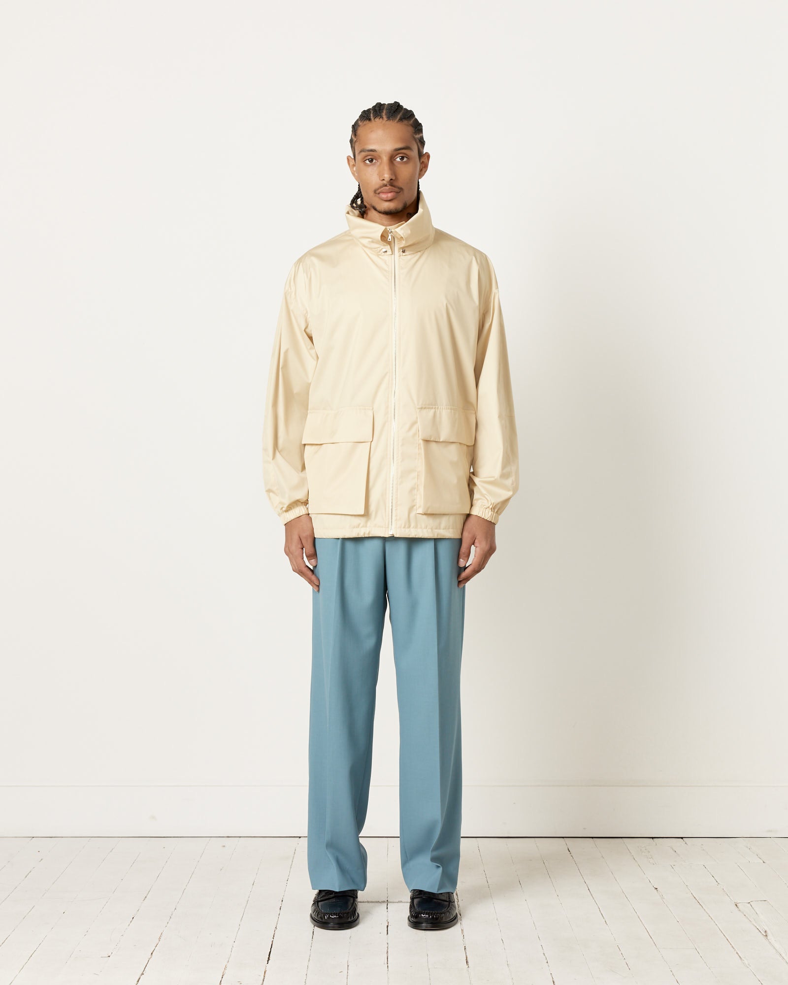 Laminate Zip Blouson in Light Beige