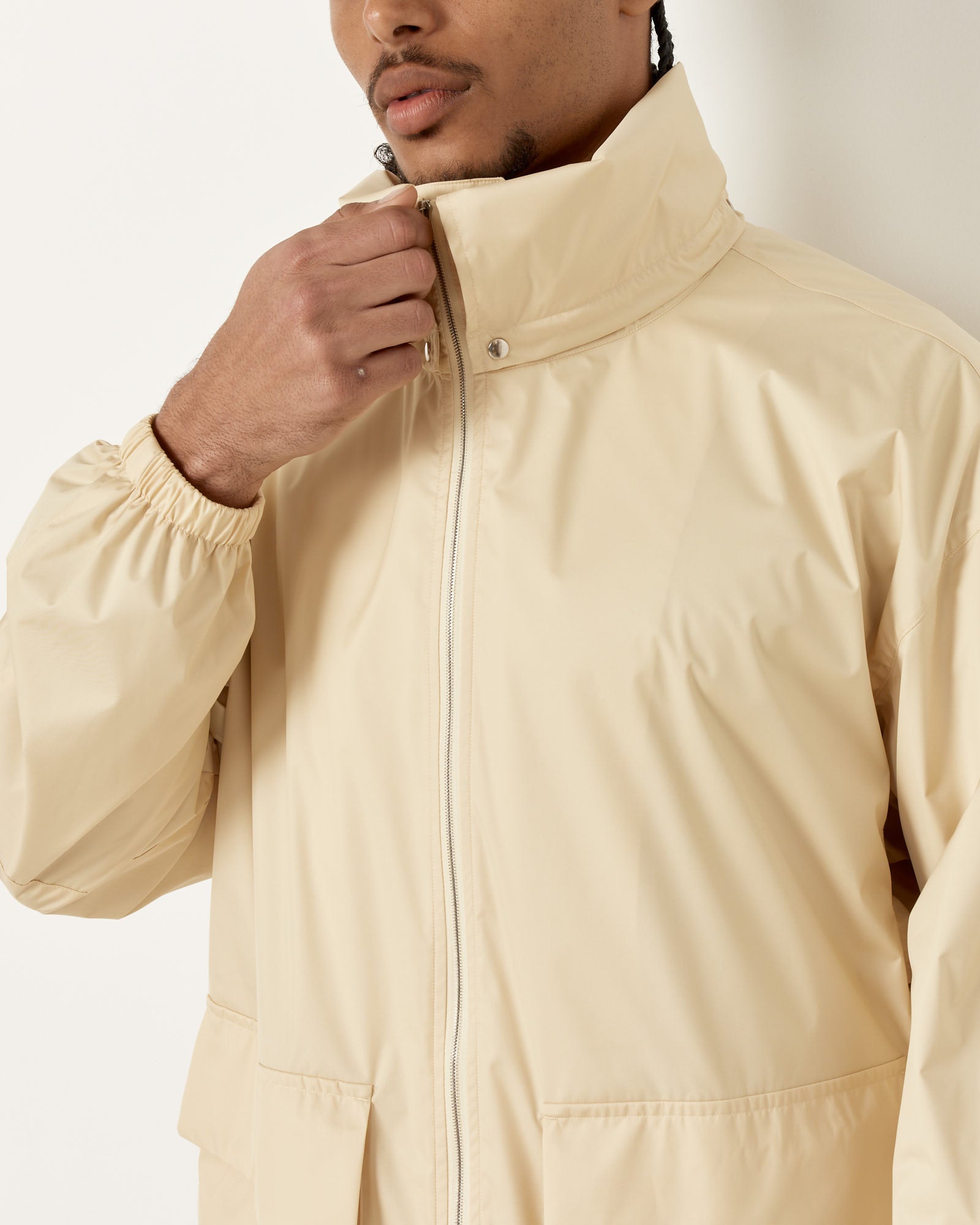 Laminate Zip Blouson in Light Beige