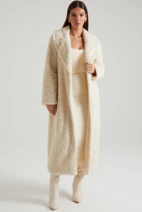 Long Shearling Coat in Cream