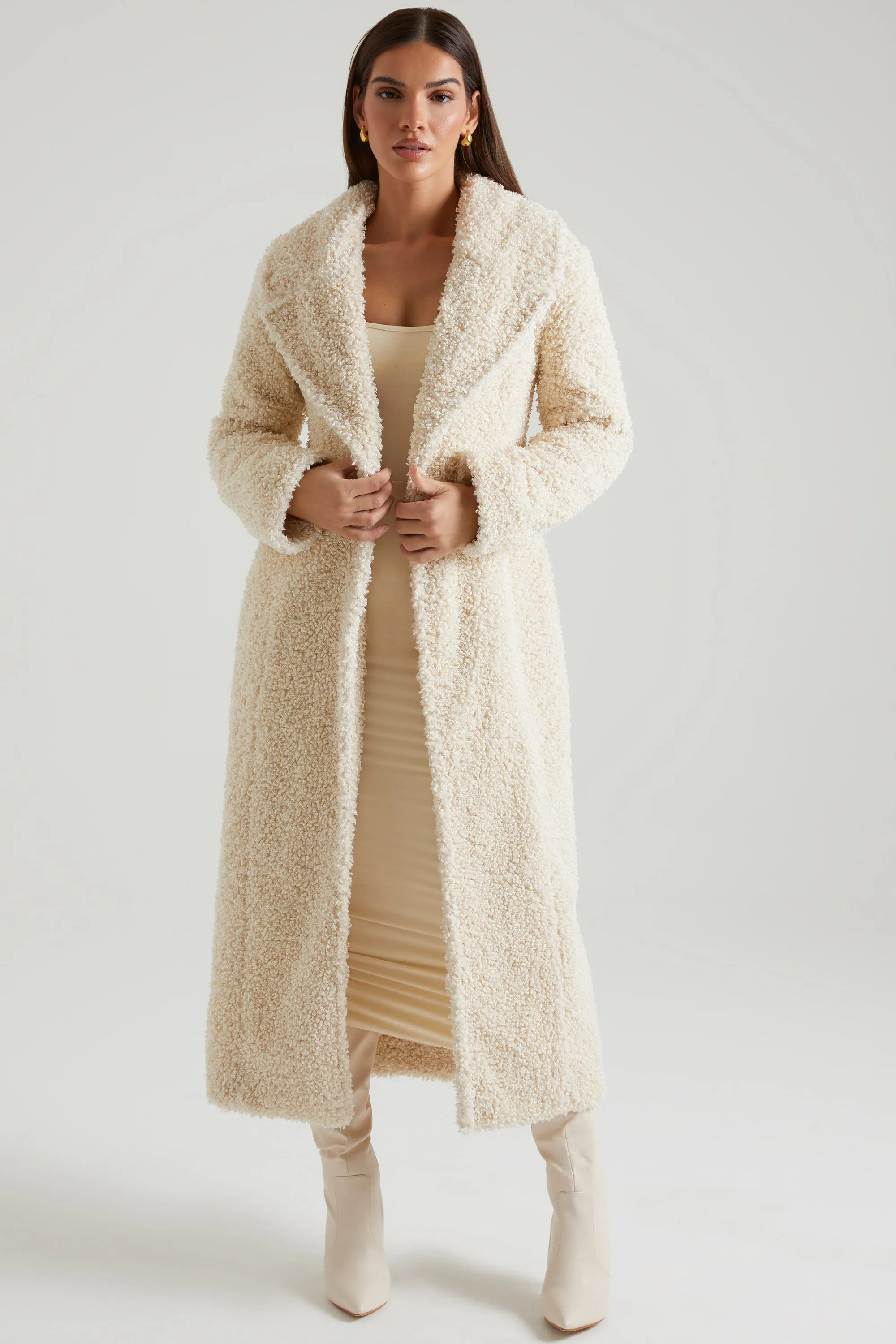 Long Shearling Coat in Cream