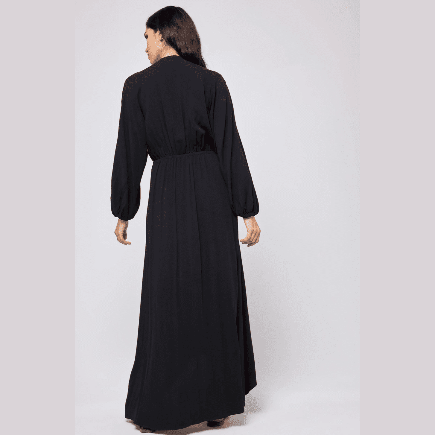 L*SPACE COLETTE Black Elastic Cuffs Hi-Low Hem Maxi Dress