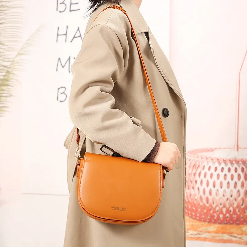 Luxury Fashion Crossbody Semicircle Saddle Soft PU Leather Women's Shoulder Bags