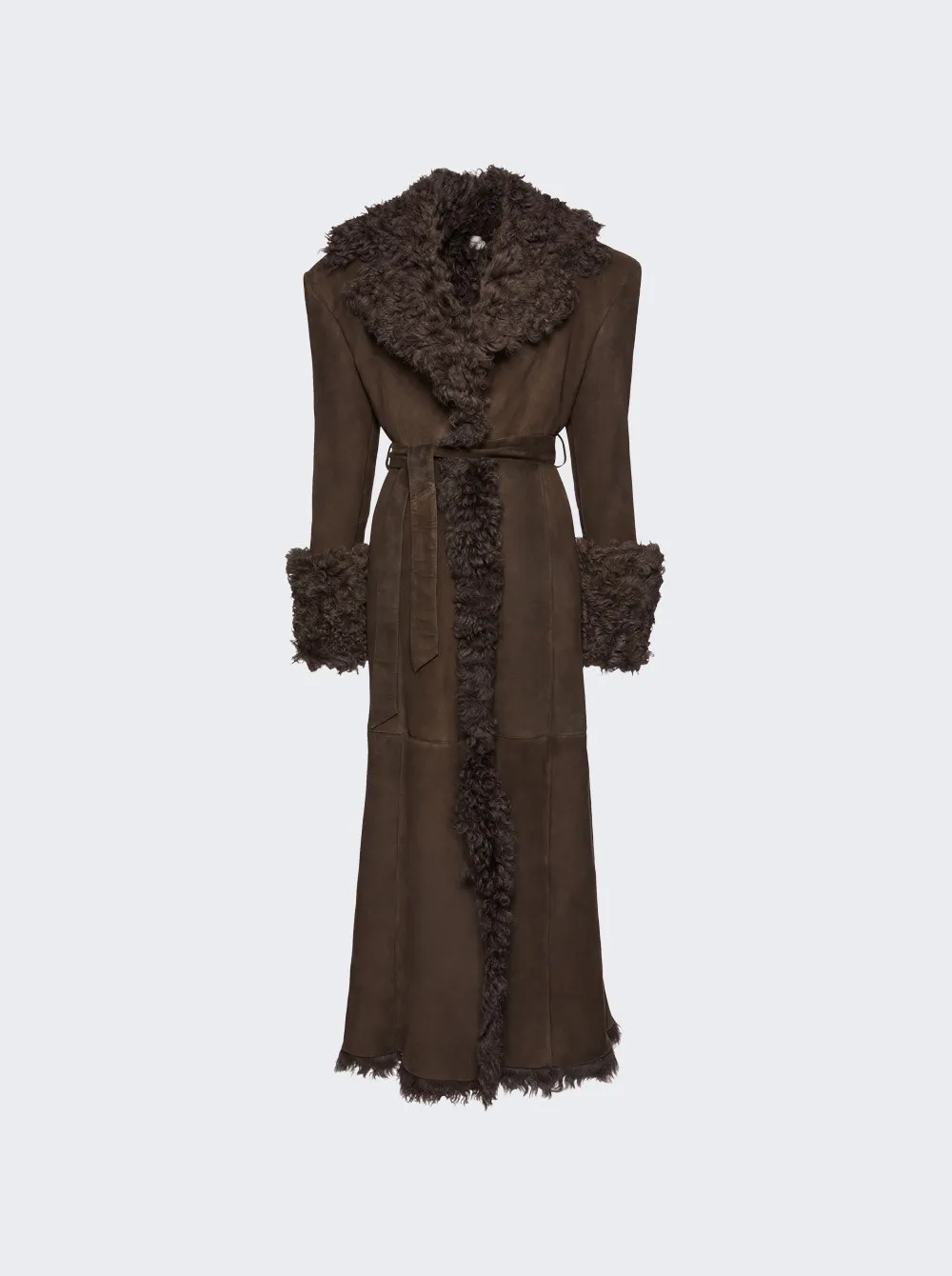 Magda Butrym   Long Belted Shearling Coat Brown 