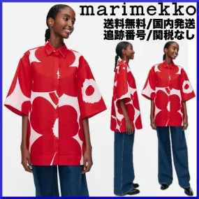 marimekko  |Flower Patterns Casual Style Linen Cotton Short Sleeves