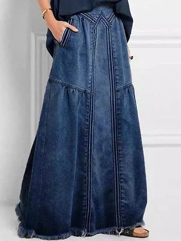 Maxi Length Denim Skirt for Women - Blue Gray