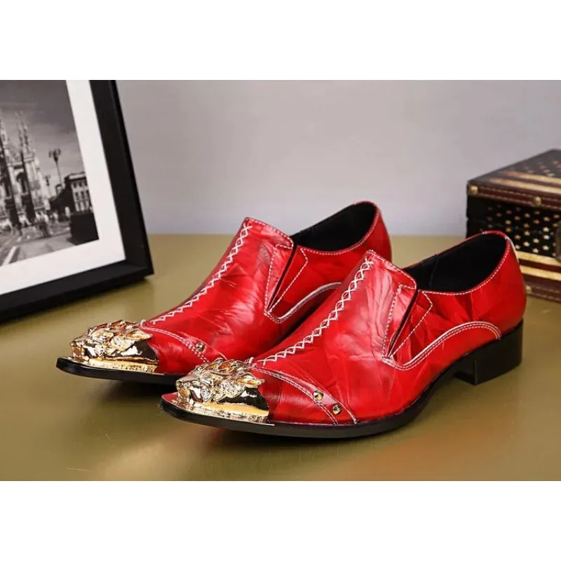 Men's Autumn Fashion Bordered Pattern Steel Toe Slip-on Dress Shoes