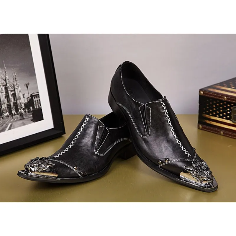 Men's Autumn Fashion Bordered Pattern Steel Toe Slip-on Dress Shoes