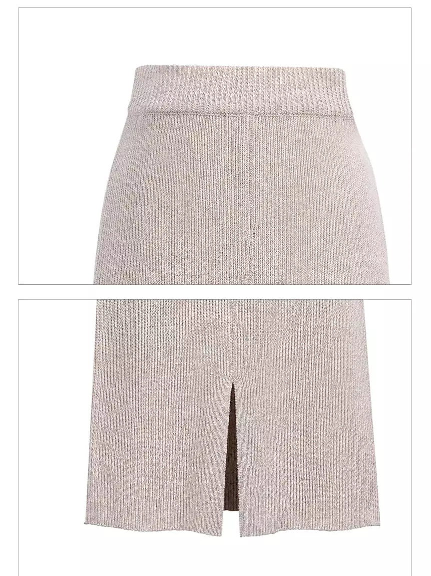 Midi Split Design Knitting Woolen Pencil Skirt