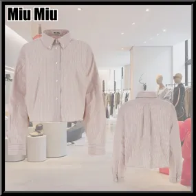 MiuMiu  |Stripes Casual Style Street Style Long Sleeves Cotton Logo