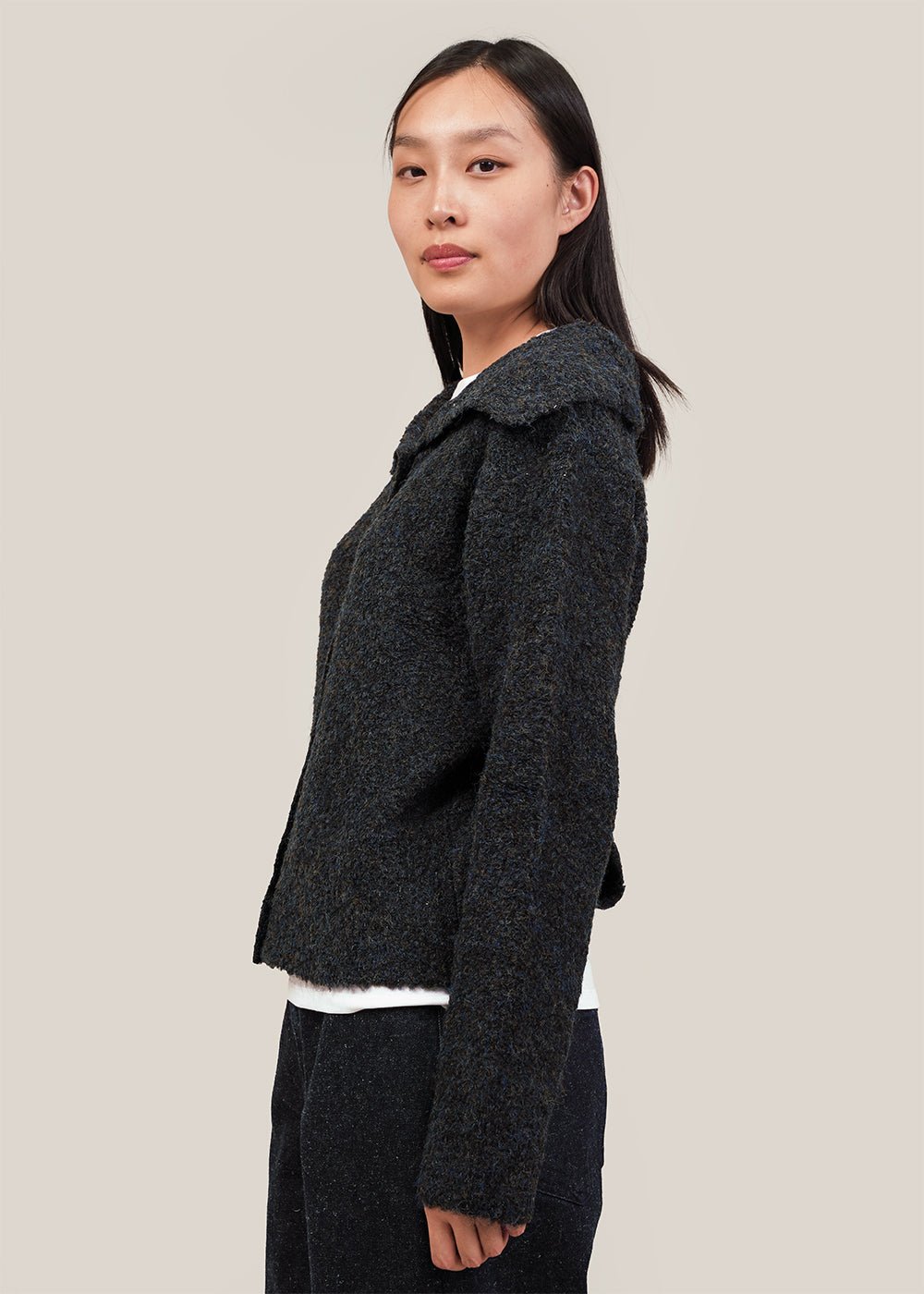 Navy/Olive Spread Collar Boucle Cardigan