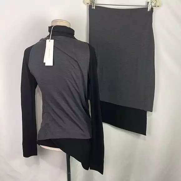 NWTDonnaKaran Gray Black Color Block Skirt Set