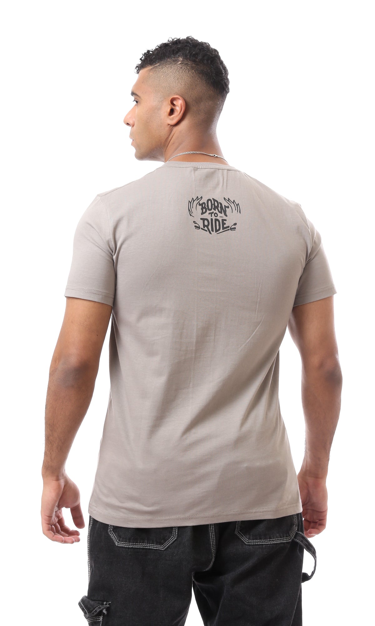 O167308 Tiger Ride Free Front & Back Printed Light Taupe Tee