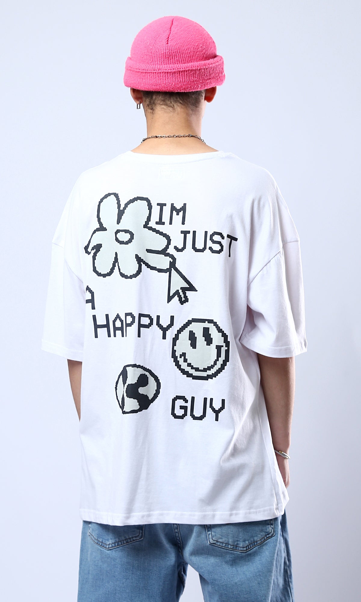 O178404 Iam Just A Happy Guy White Rayon Tee