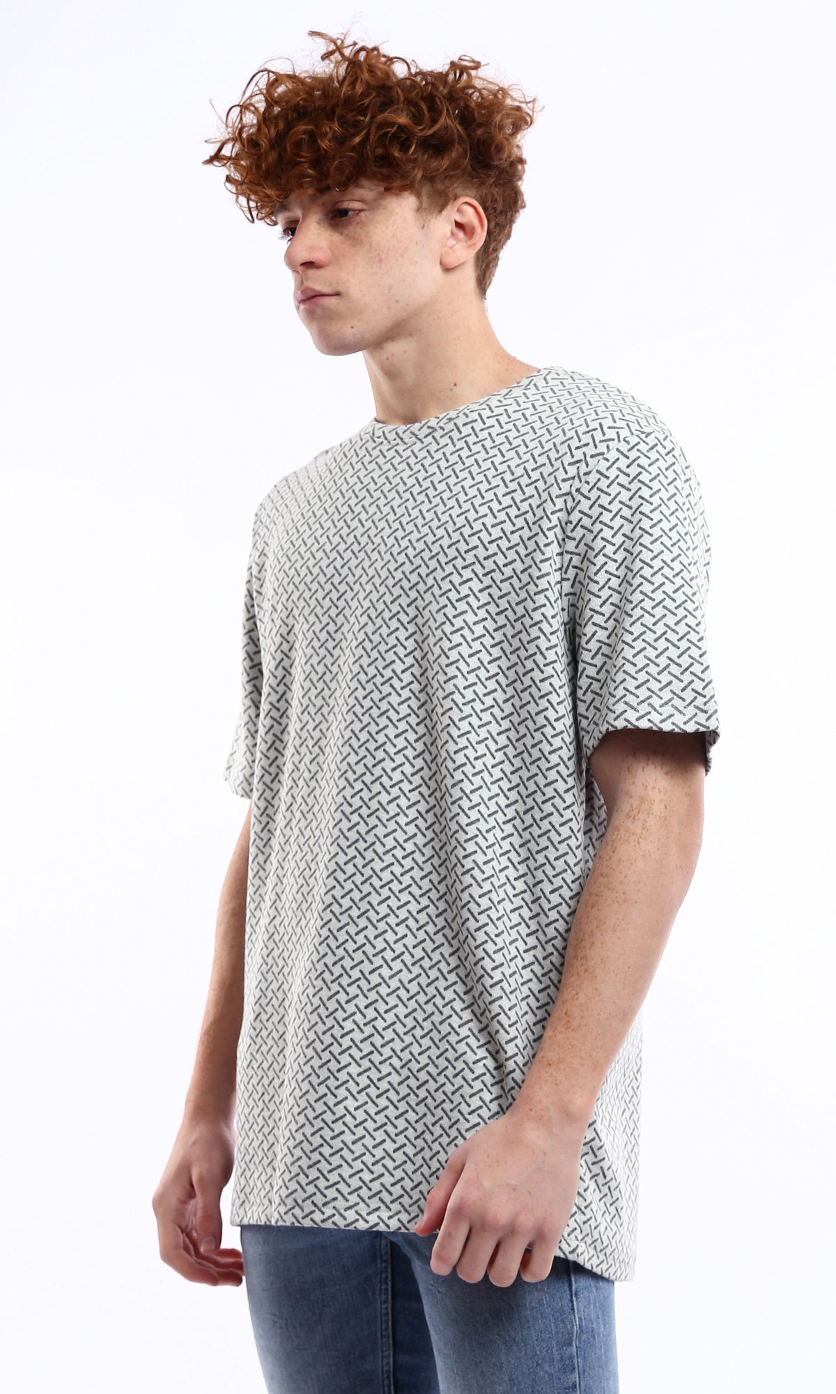 O178555 Medium-Weight Patterned Grey Casual Tee