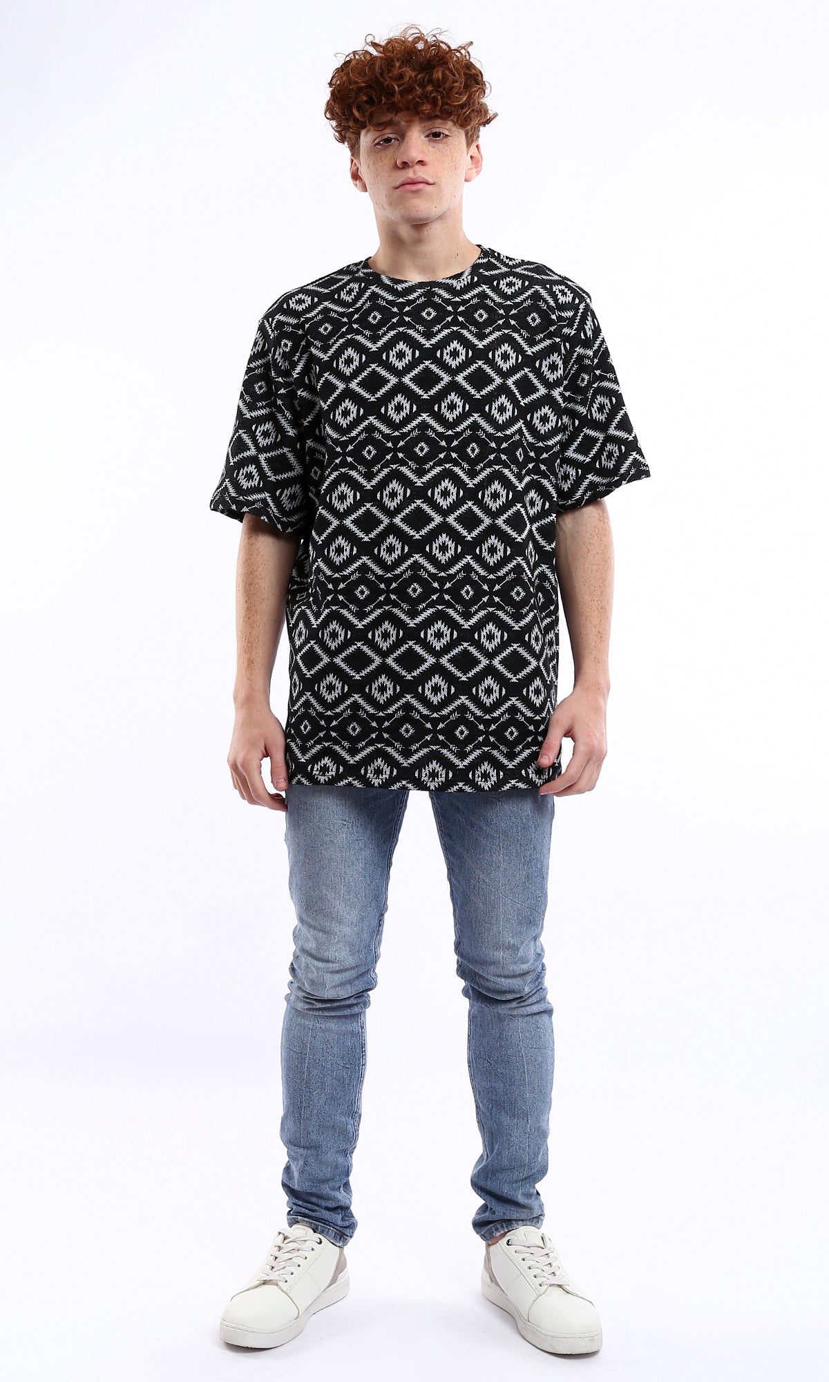 O178560 Short Sleeves Geometric Black & Grey Summer Tee