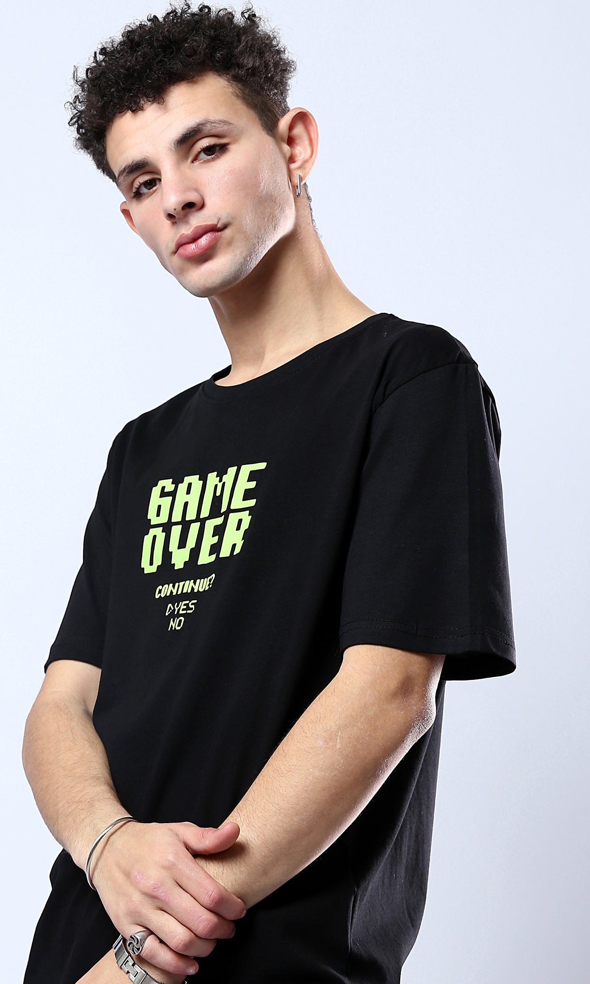 O178958 Printed Game Over Short Sleeves Summer Black Tee