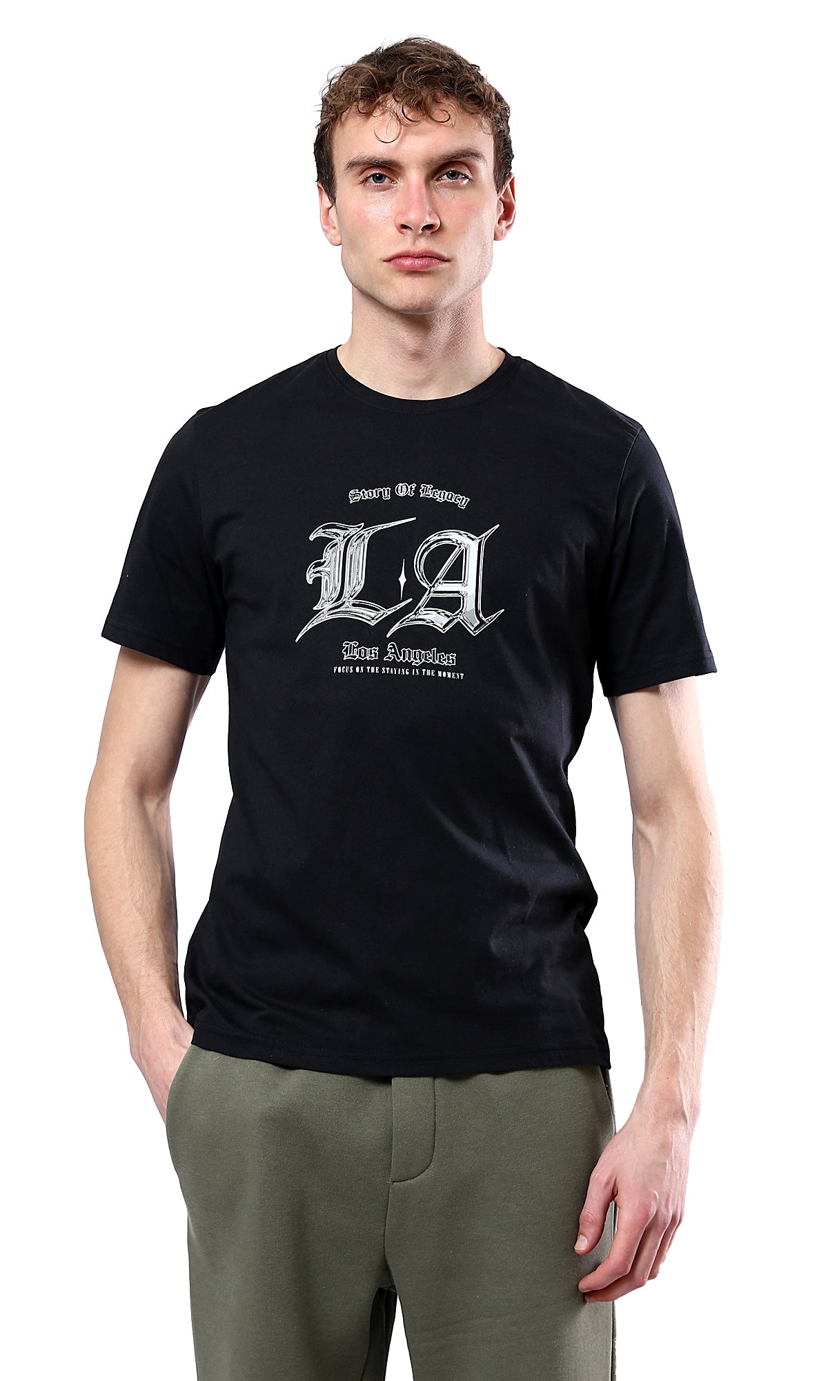 O178960 Los Angeles Short Sleeves Slip On Tee - Black