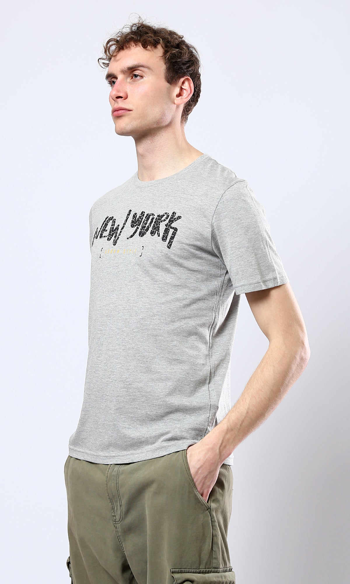 O179028 Heather Grey Short Sleeves Printed New York Tee