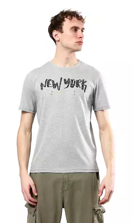 O179028 Heather Grey Short Sleeves Printed New York Tee