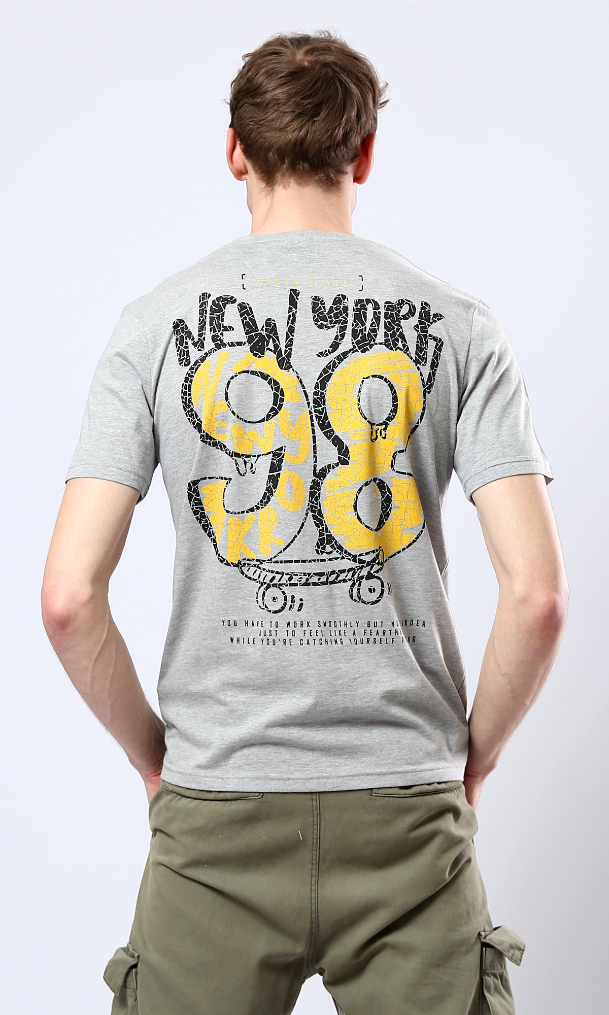 O179028 Heather Grey Short Sleeves Printed New York Tee