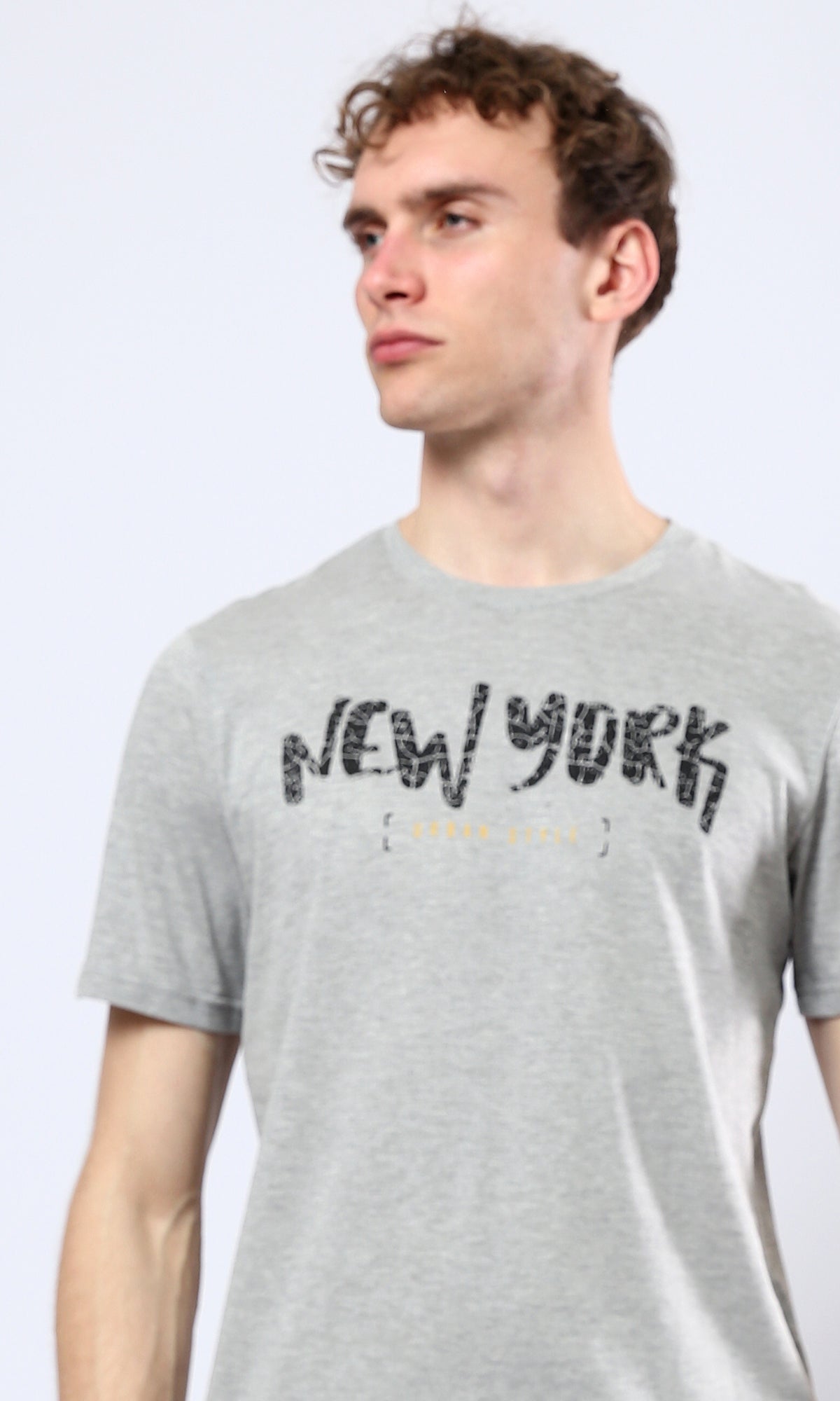 O179028 Heather Grey Short Sleeves Printed New York Tee