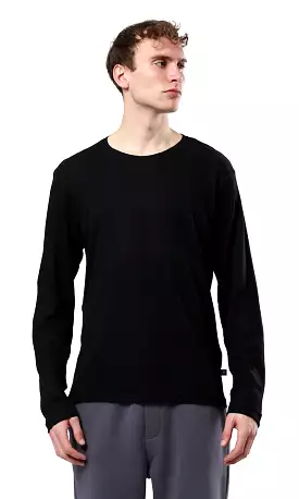 O180765 Black Relaxed Long Sleeves Tee With Crew Neck