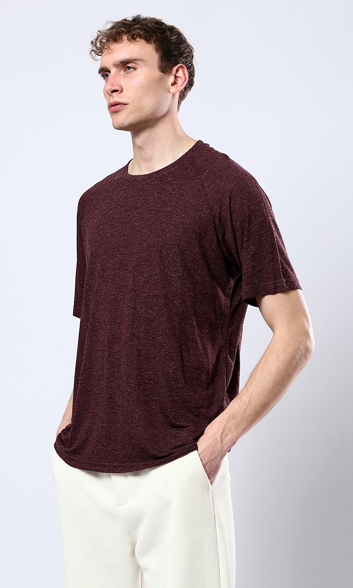 O181704 Slip On Round Neck Heather Burgundy Summer Tee