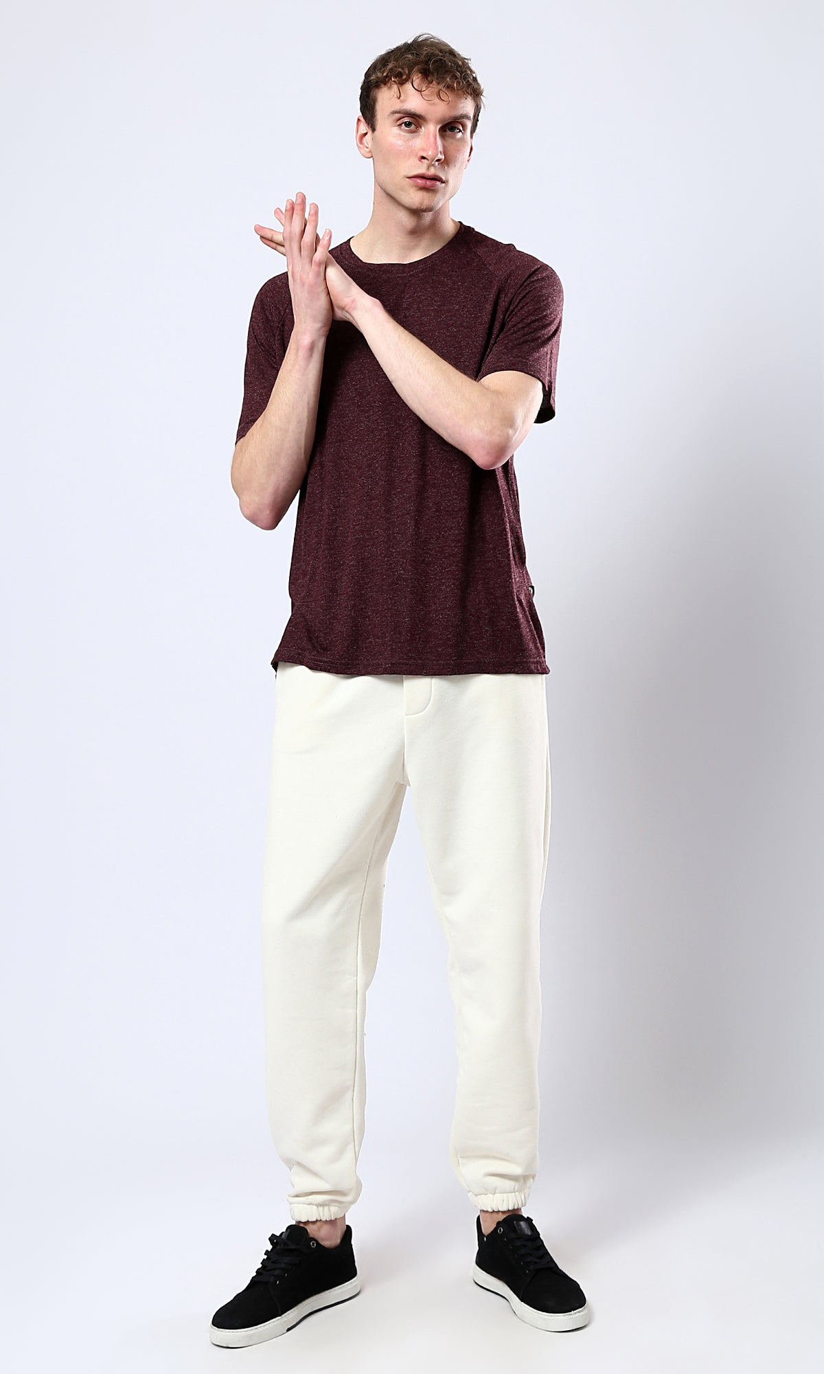 O181704 Slip On Round Neck Heather Burgundy Summer Tee