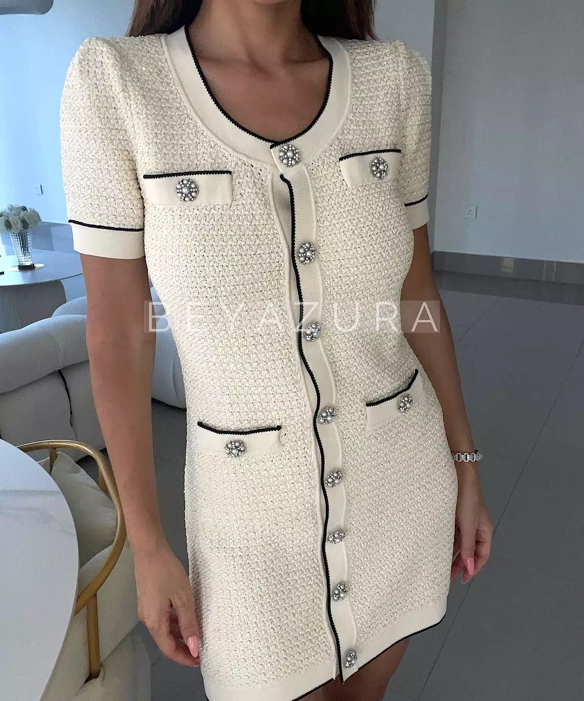 Pearl Button Short Knit Dress