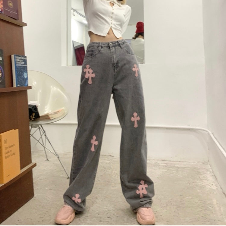 Pink Cross Grey Pants