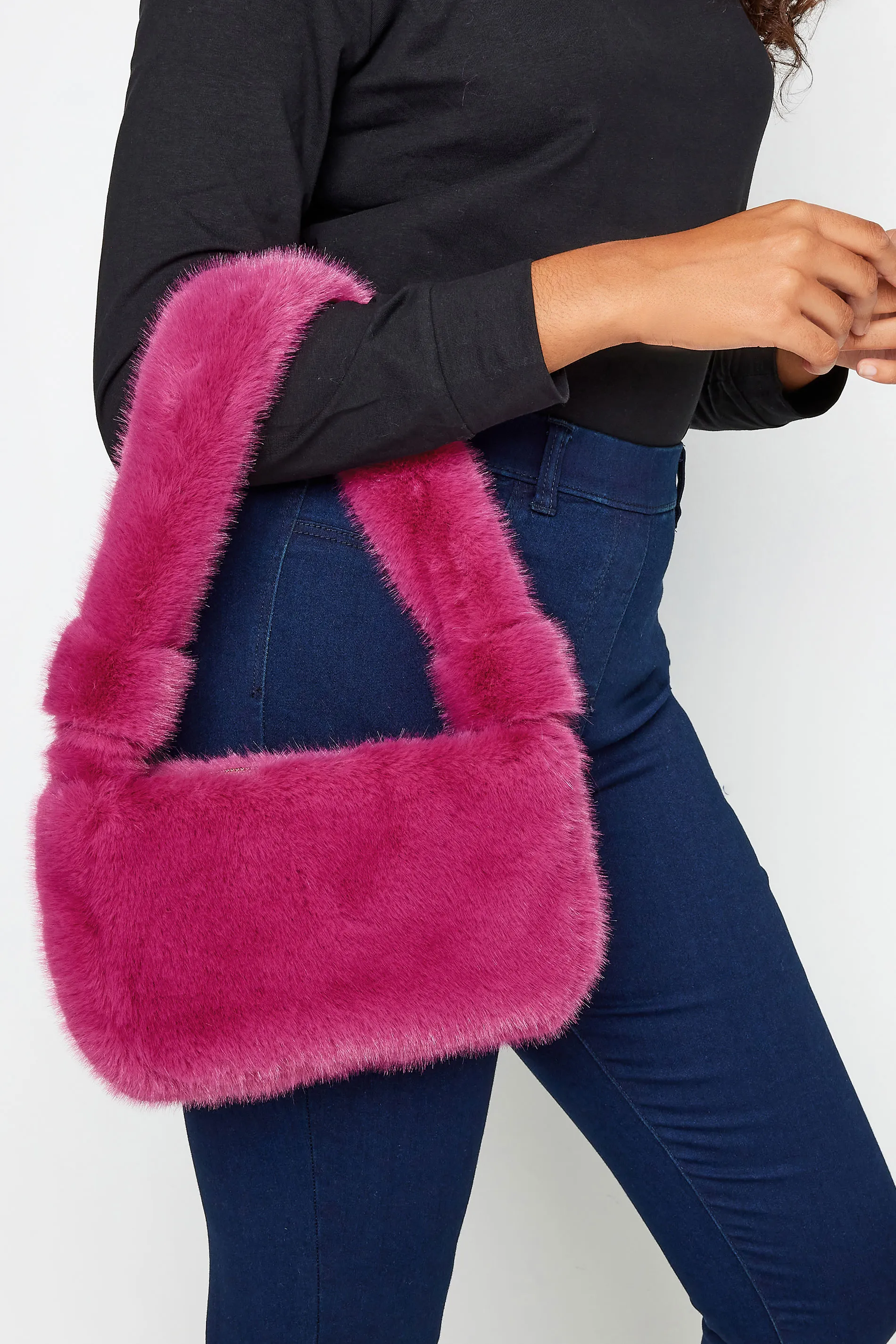 Pink Faux Fur Knot Handle Bag