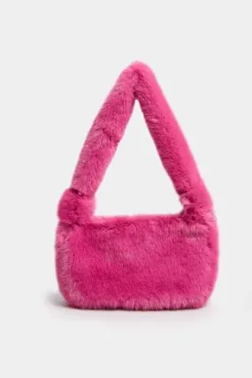 Pink Faux Fur Knot Handle Bag