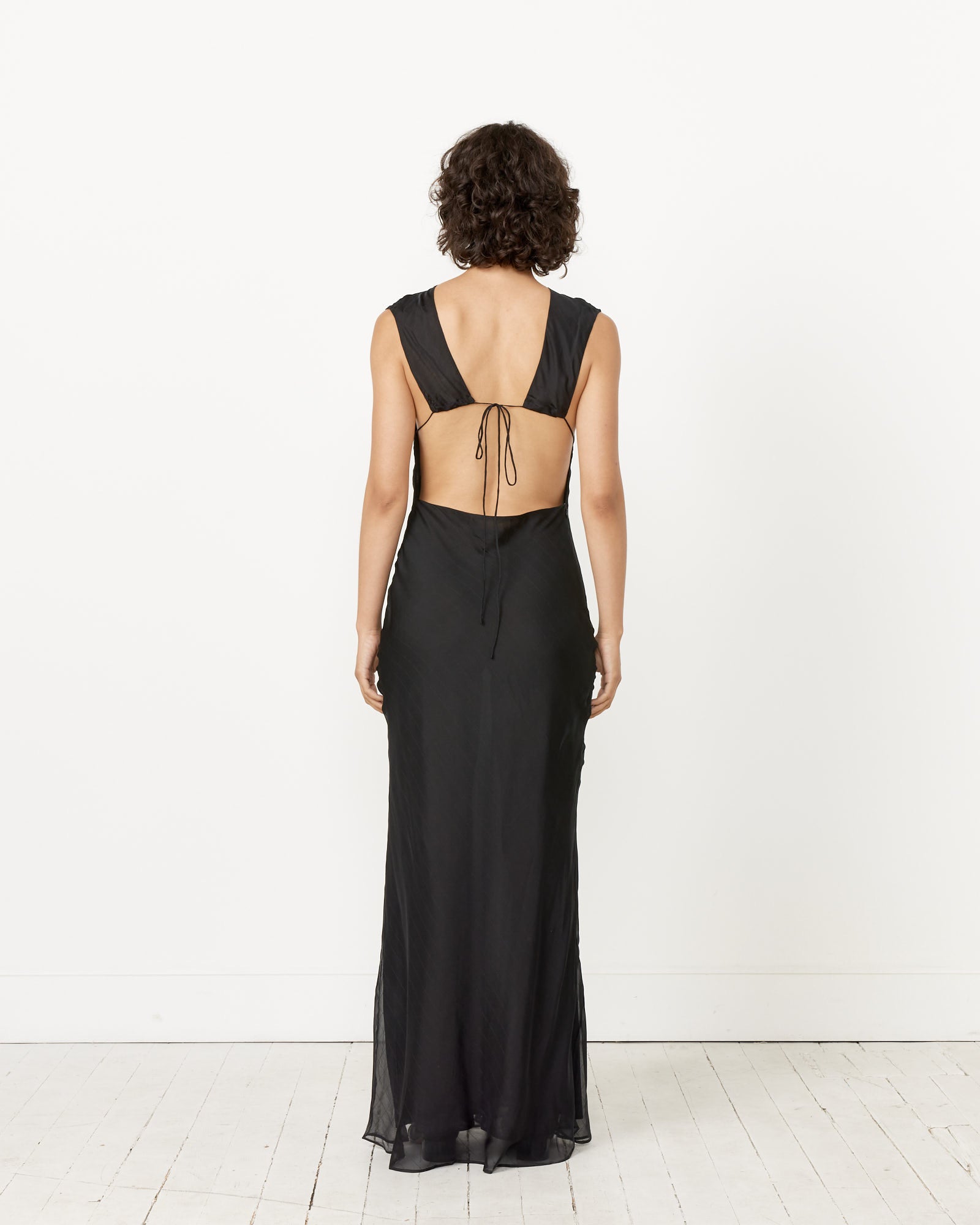 Pinstripe Silk Maxi Dress in Black