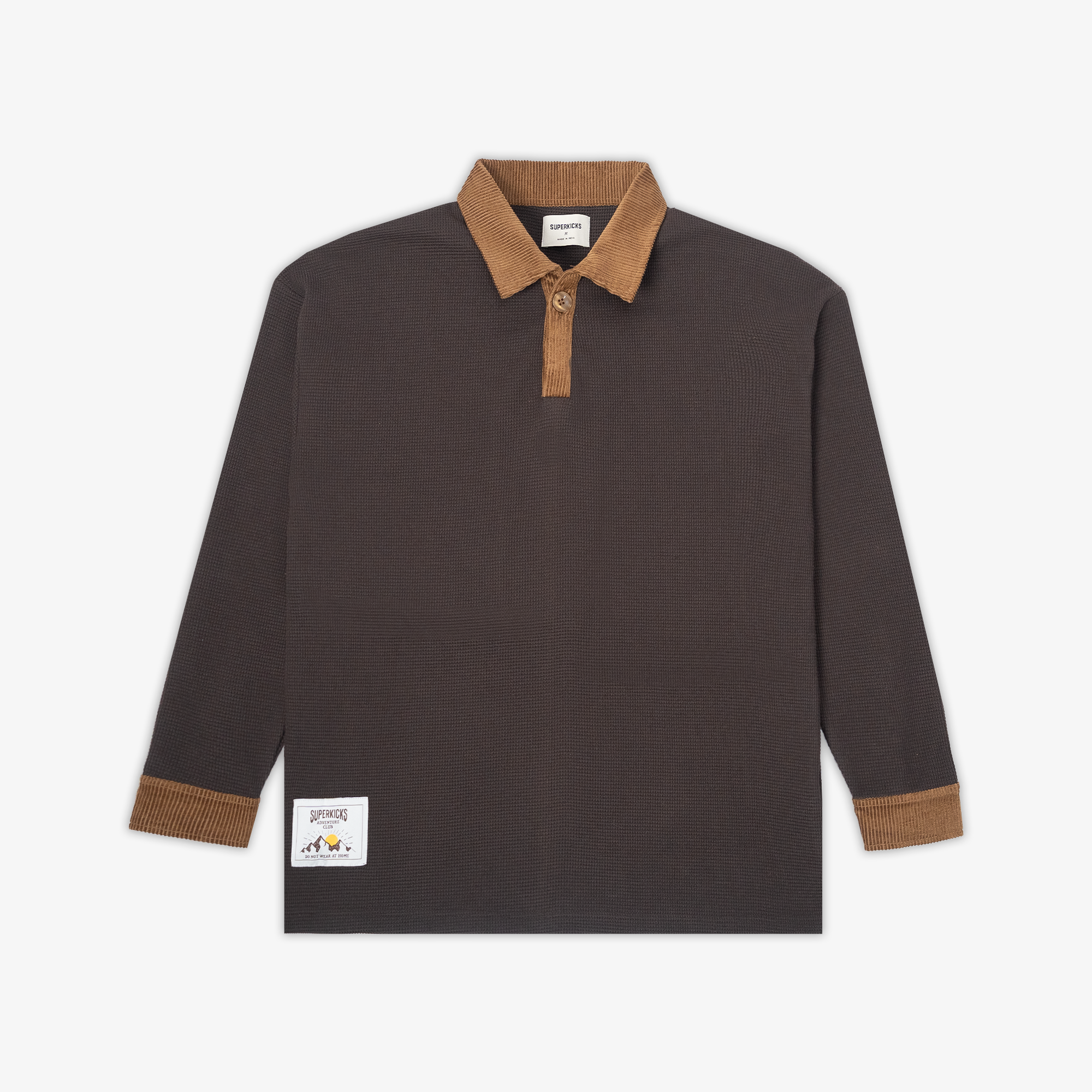 POLO: WAFFLE KNIT WITH CORDUROY DETAILS 'BROWN'