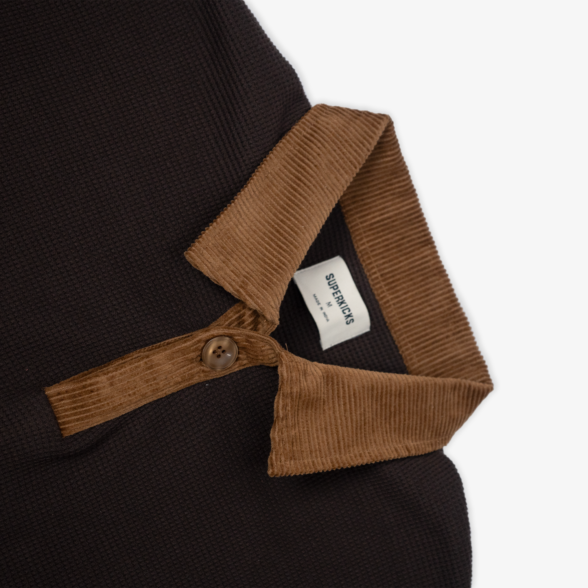 POLO: WAFFLE KNIT WITH CORDUROY DETAILS 'BROWN'