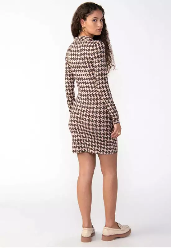 Sanctuary - Ruched Knit Dress Java Houndstooth