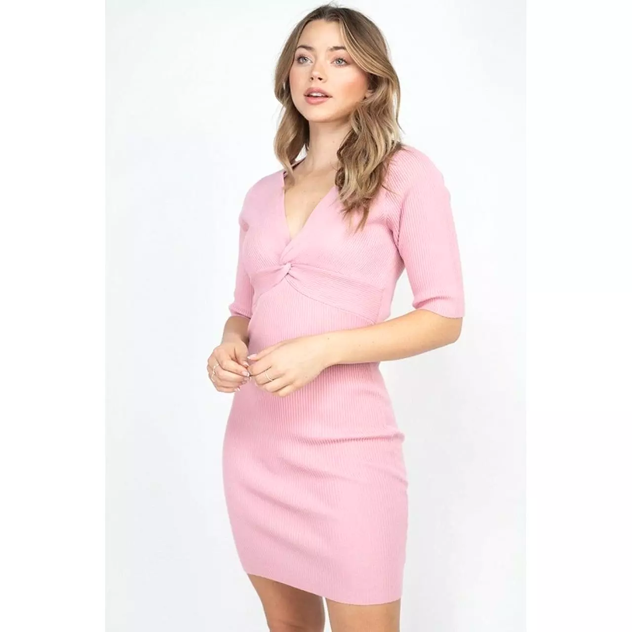 Short sleeve twist Knot knit dress