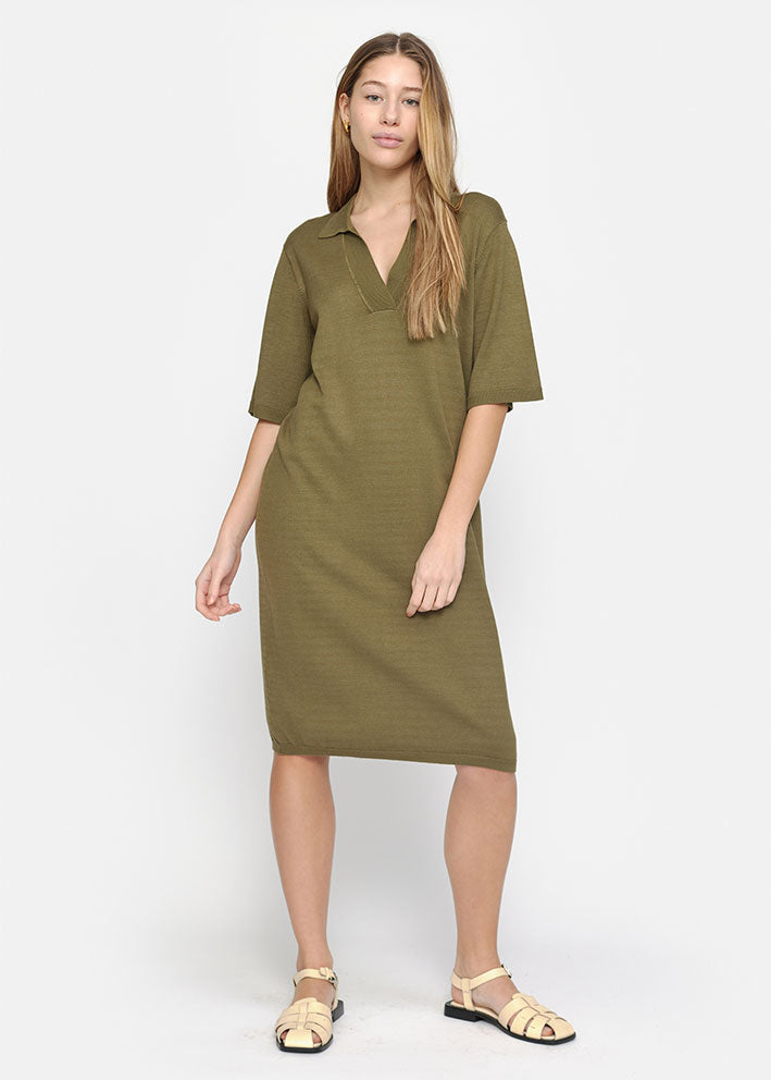 Soft Rebels Lea Polo Knit Dress SR224-217 Martini Olive