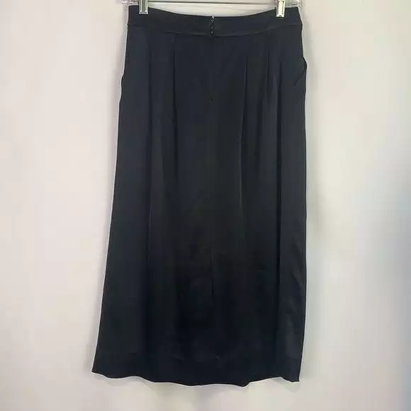 St. JohnBlack Satin Pleated Midi Skirt