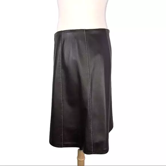 St.JohnBrown Leather Skirt with White stitching