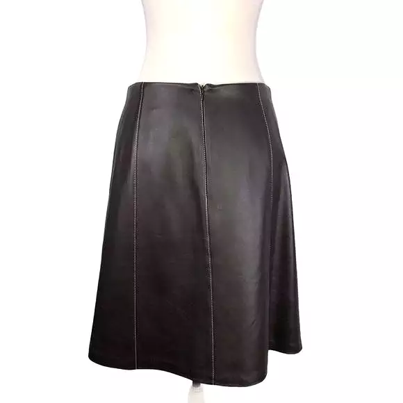 St.JohnBrown Leather Skirt with White stitching