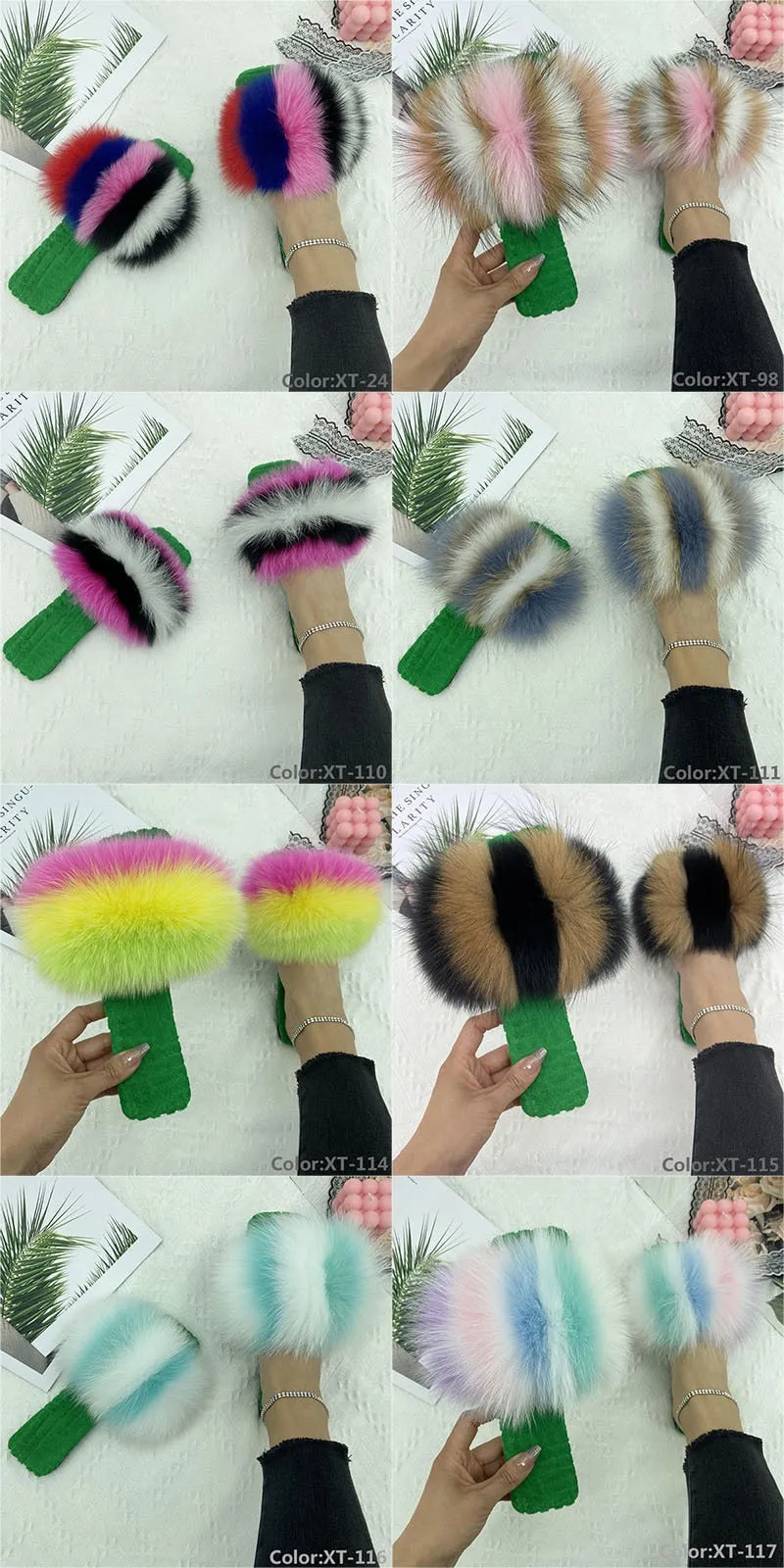 Summer Cotton Fluffy Real Fur Slides Flats House Slippers for Women