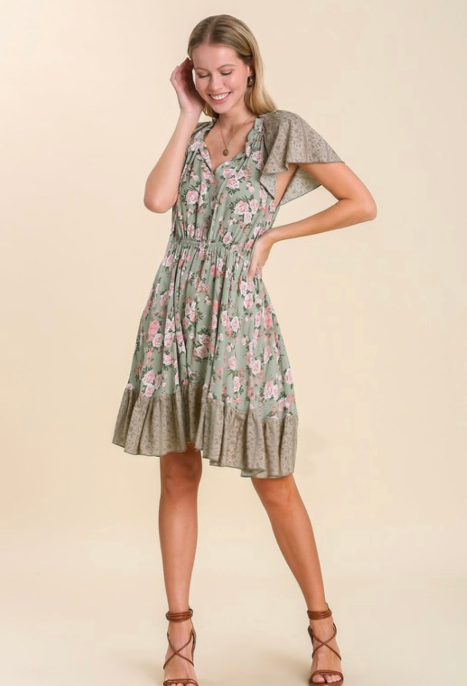 The Dante Floral Sage Dress