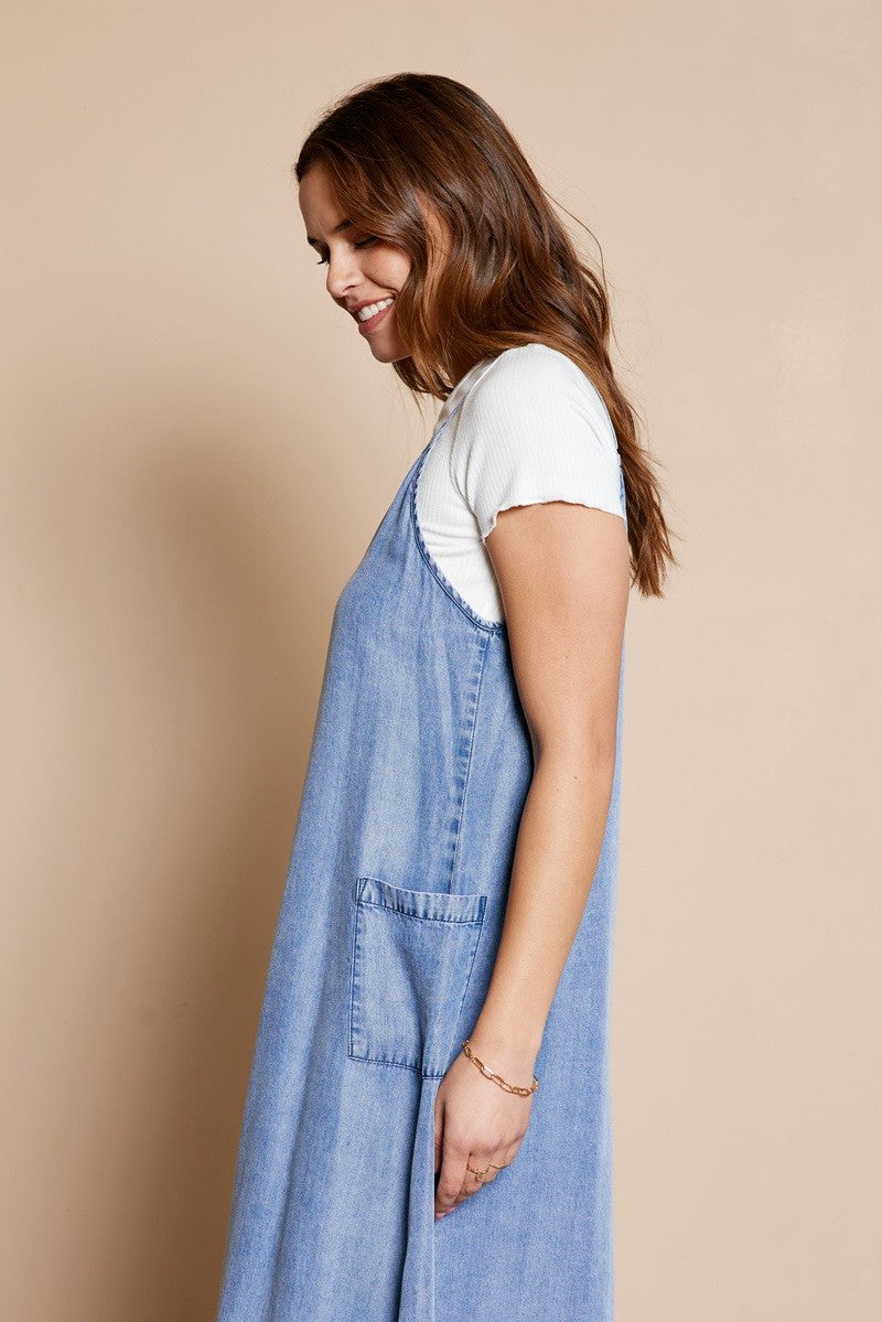 The Harley Pocket Detail Overall Dress in Denim Blue