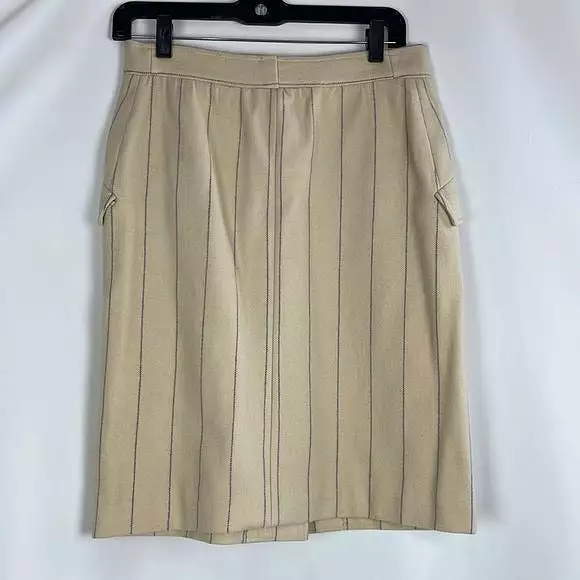 Valentino Creamand Blue Striped Wool Pencil Skirt