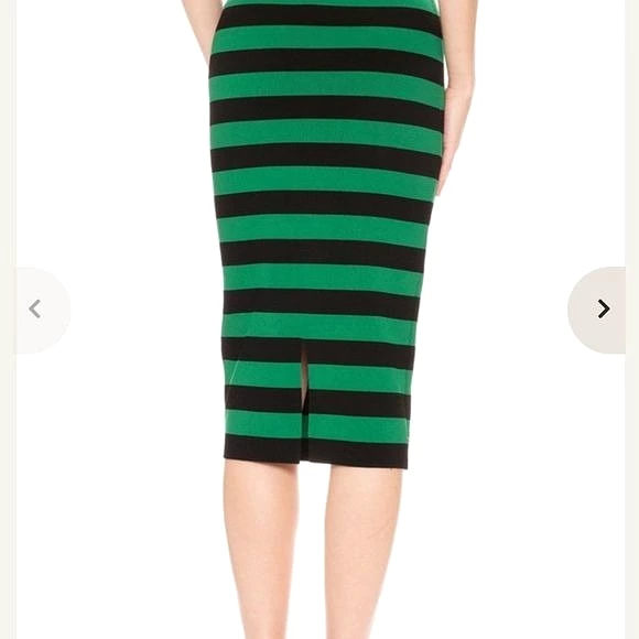 VeronicaBeard NWT Black Green Striped Knit Pencil Skirt