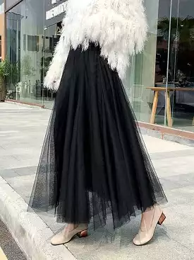 Versatile Tulle Midi Skirt for Women - Black, White, Pink, and Camel