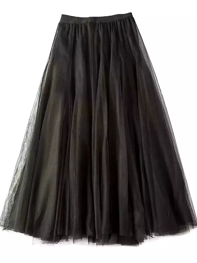 Vintage Style Women's Pleated Tulle Maxi Skirt